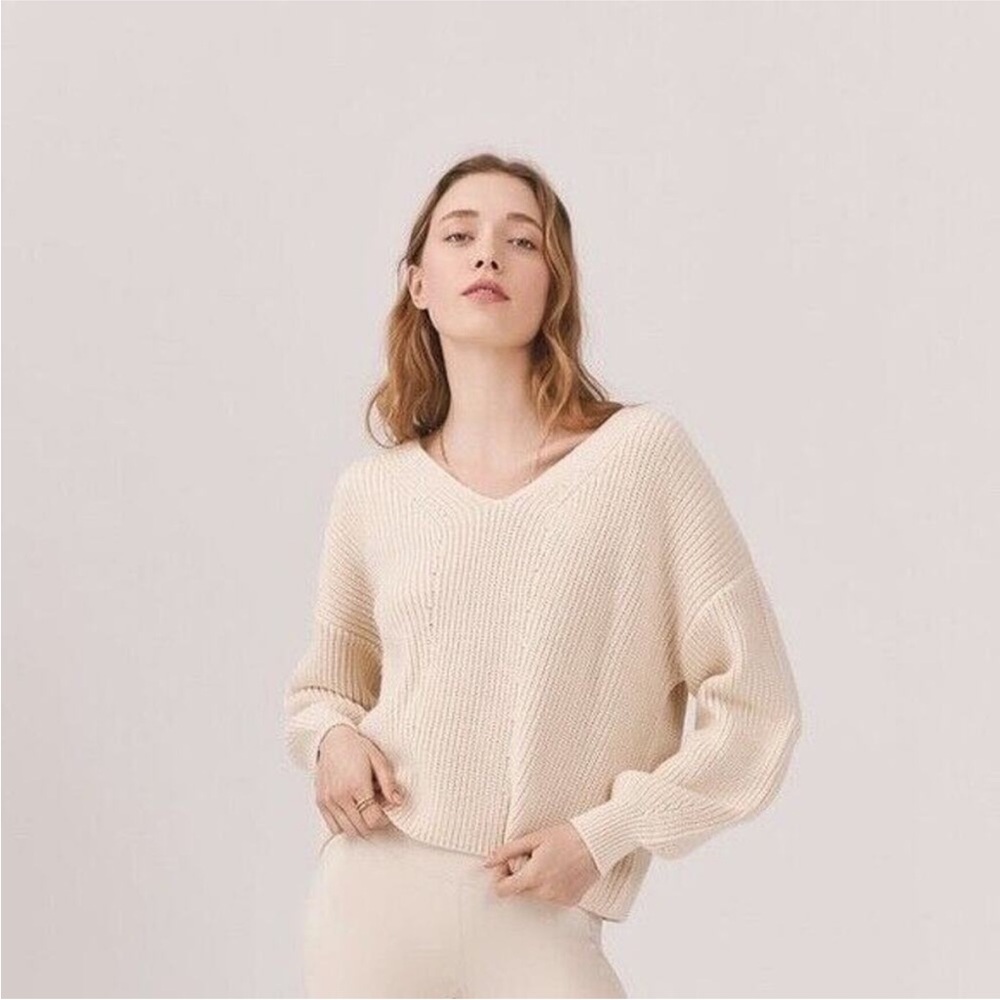 Something Navy V-Neck Sweater with Ribbed Texture